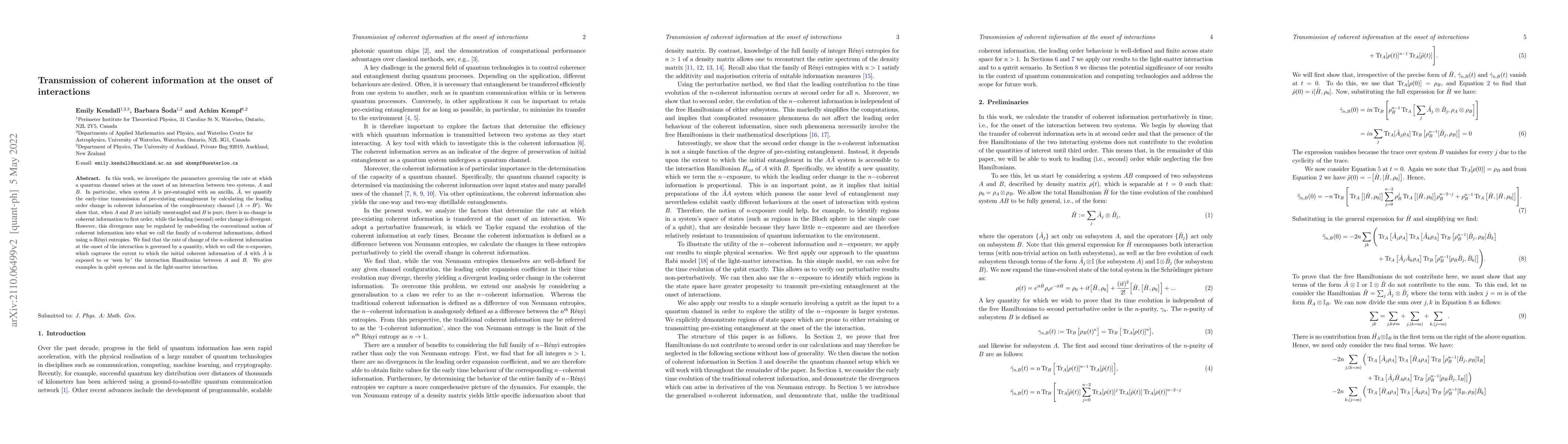 Thumbnail for Transmission of coherent information at the onset of interactions
