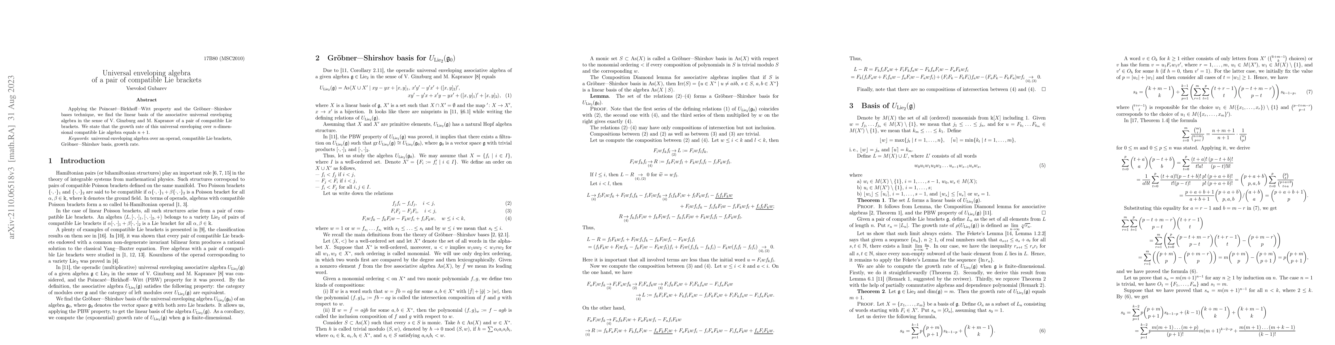 Thumbnail for Universal enveloping algebra of a pair of compatible Lie brackets