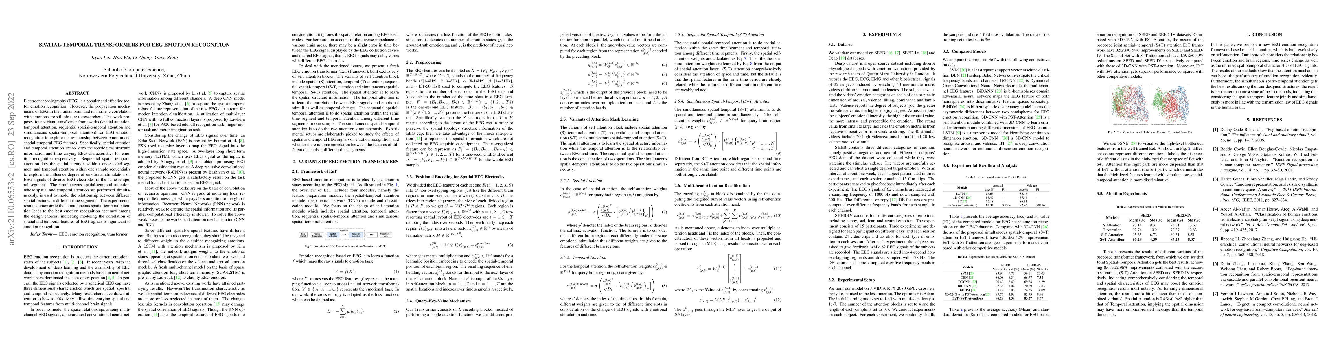 Thumbnail for Spatial-temporal Transformers for EEG Emotion Recognition