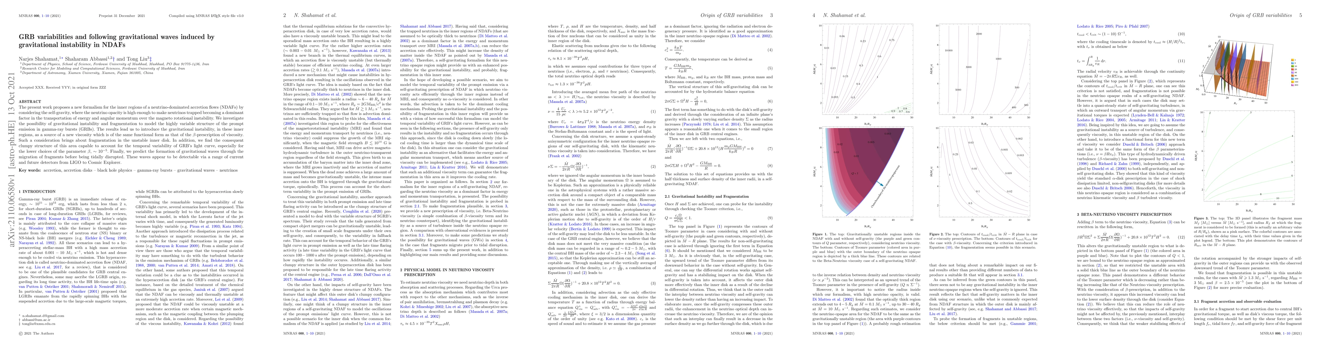 Thumbnail for GRB variabilities and following gravitational waves induced by
  gravitational instability in NDAFs