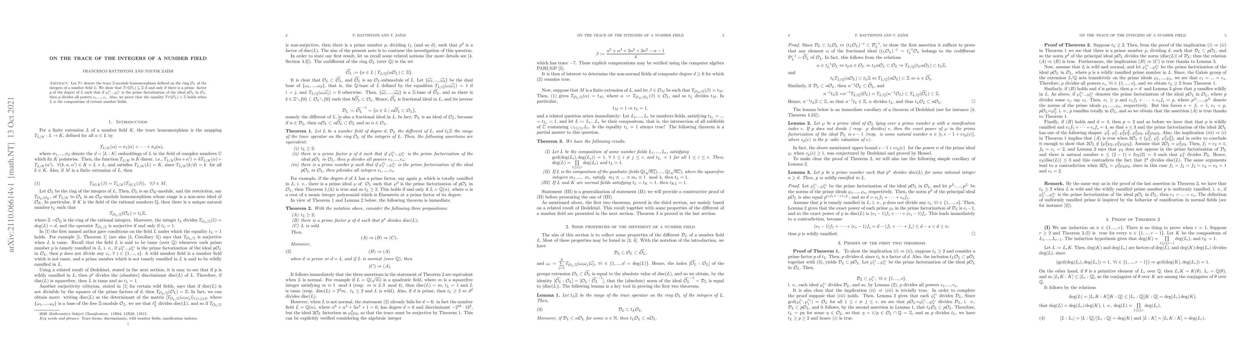 Thumbnail for On the trace of the integers of a number field