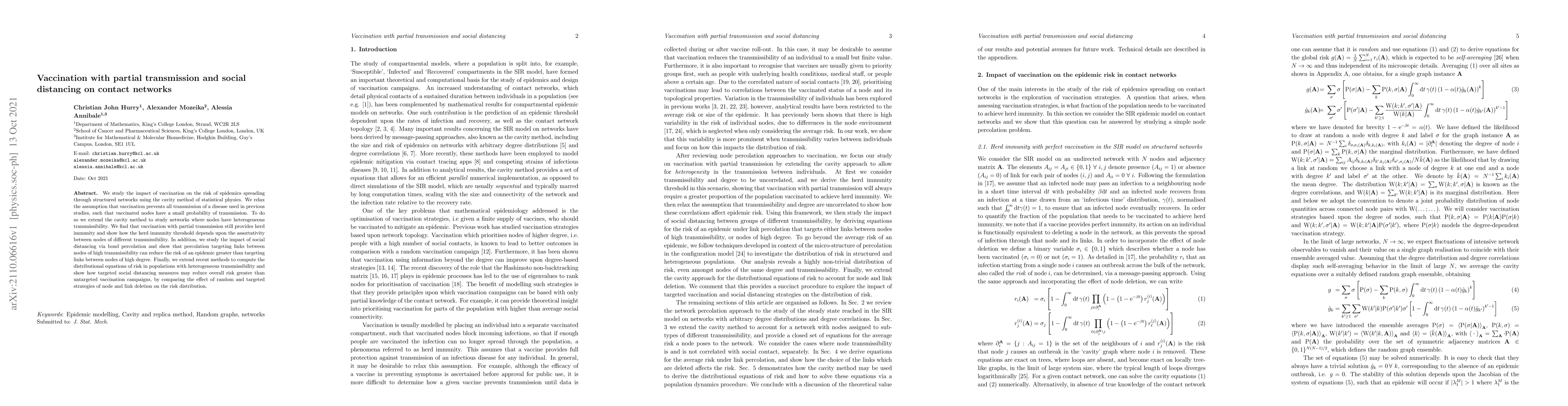 Thumbnail for Vaccination with partial transmission and social distancing on contact
  networks