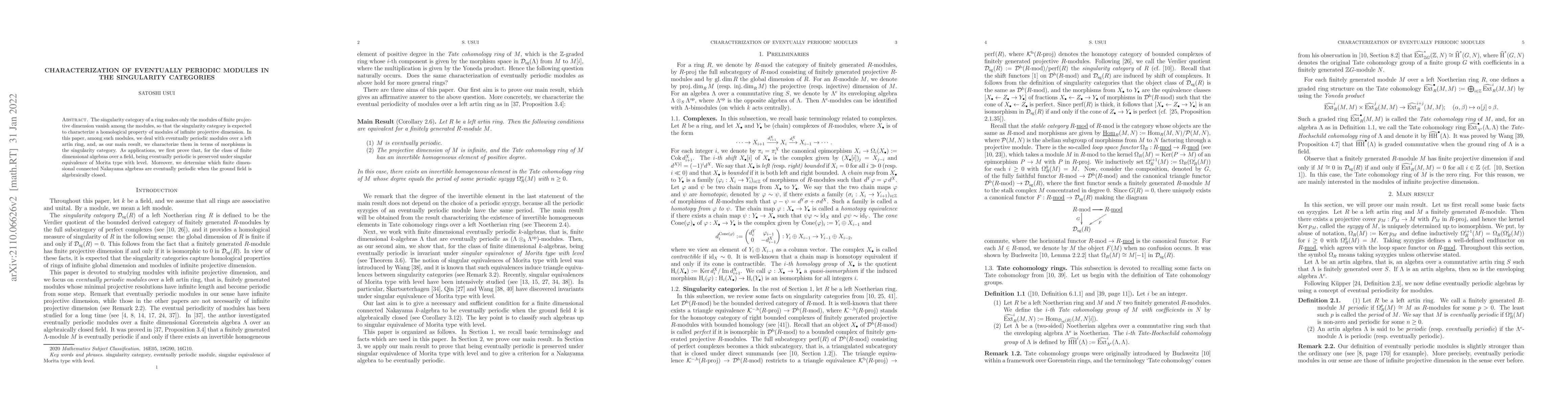 Thumbnail for Characterization of eventually periodic modules in the singularity
  categories