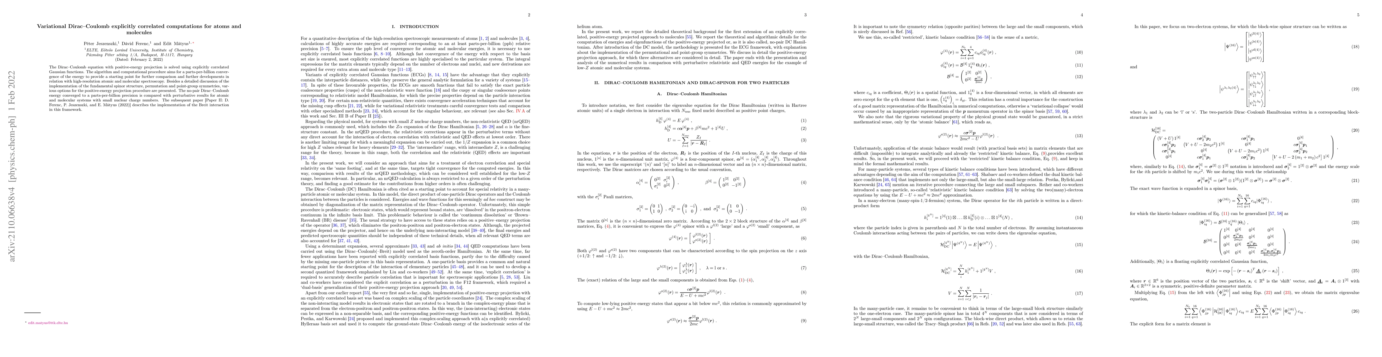 Thumbnail for Variational Dirac-Coulomb explicitly correlated computations for atoms
  and molecules