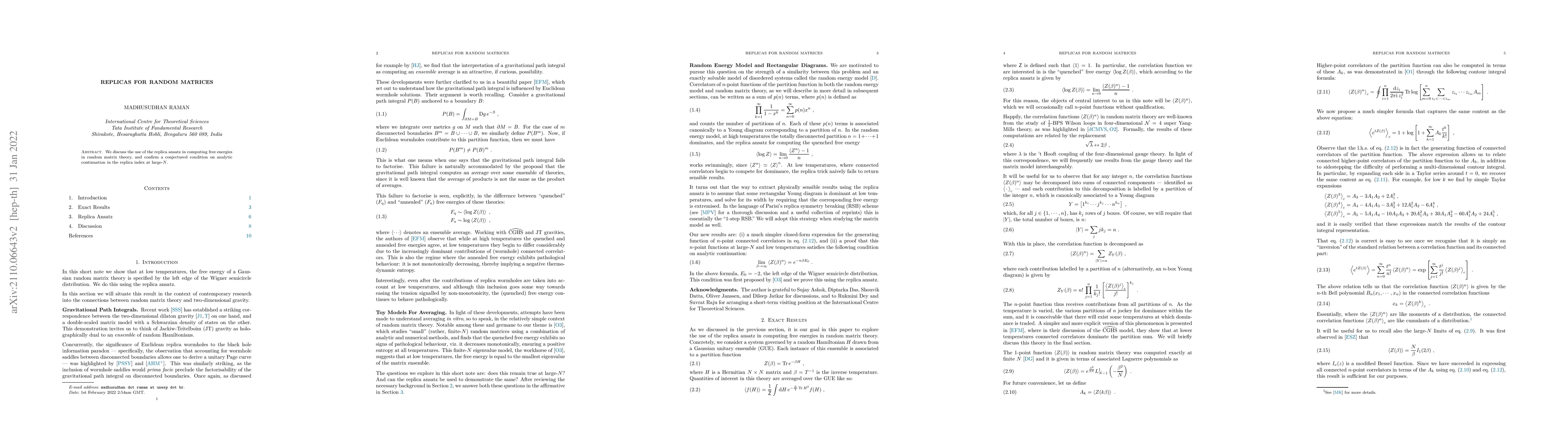 Thumbnail for Replicas for Random Matrices