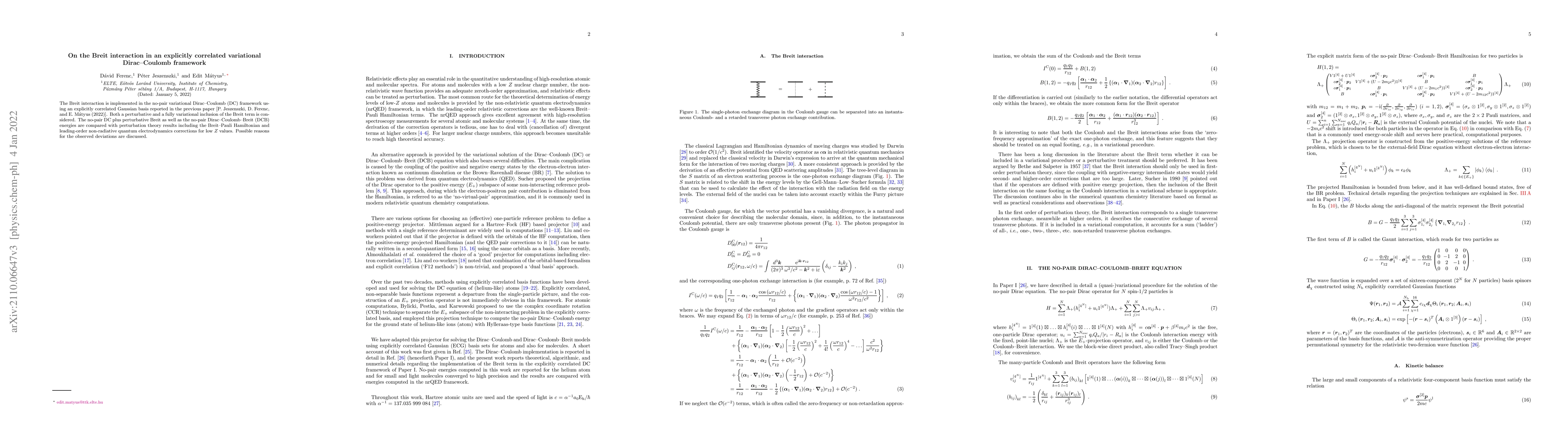 Thumbnail for On the Breit interaction in an explicitly correlated variational
  Dirac-Coulomb framework