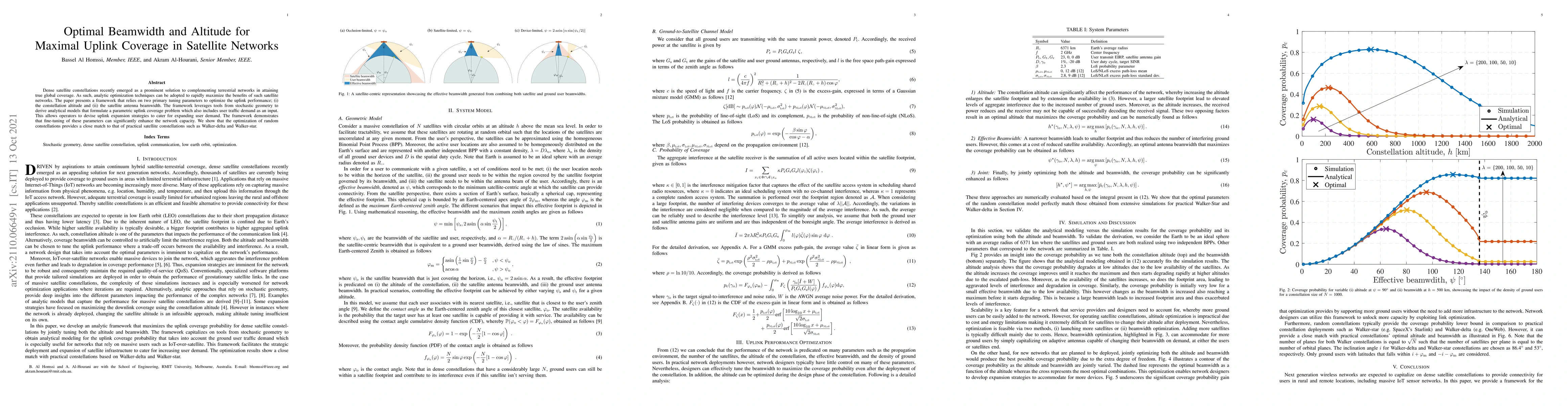 Thumbnail for Optimal Beamwidth and Altitude for Maximal Uplink Coverage in Satellite
  Networks