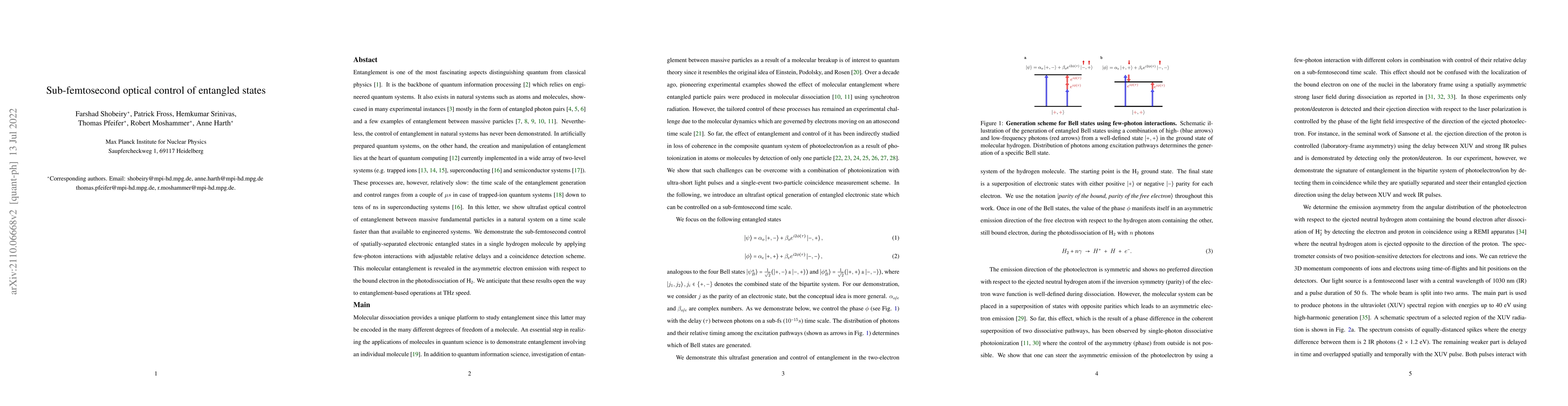 Thumbnail for Sub-femtosecond optical control of entangled states