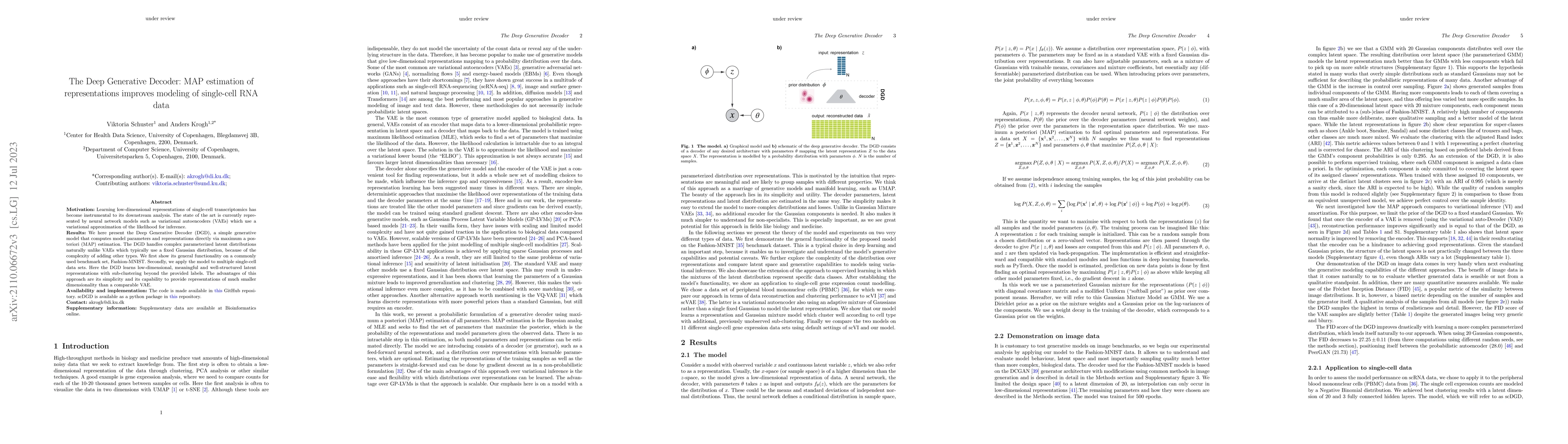 Thumbnail for The Deep Generative Decoder: MAP estimation of representations improves
  modeling of single-cell RNA data