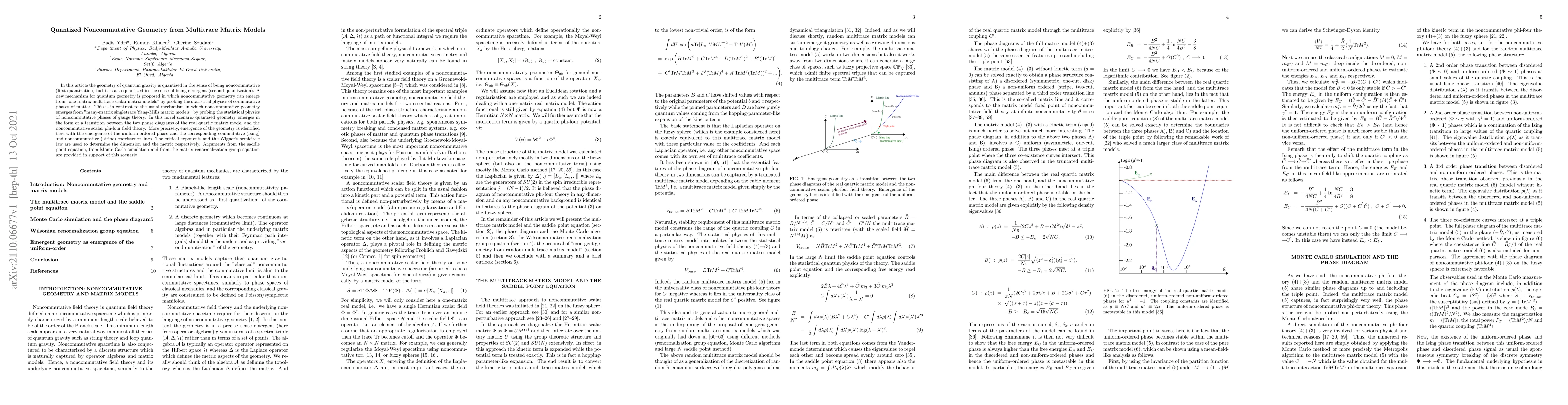 Thumbnail for Quantized Noncommutative Geometry from Multitrace Matrix Models