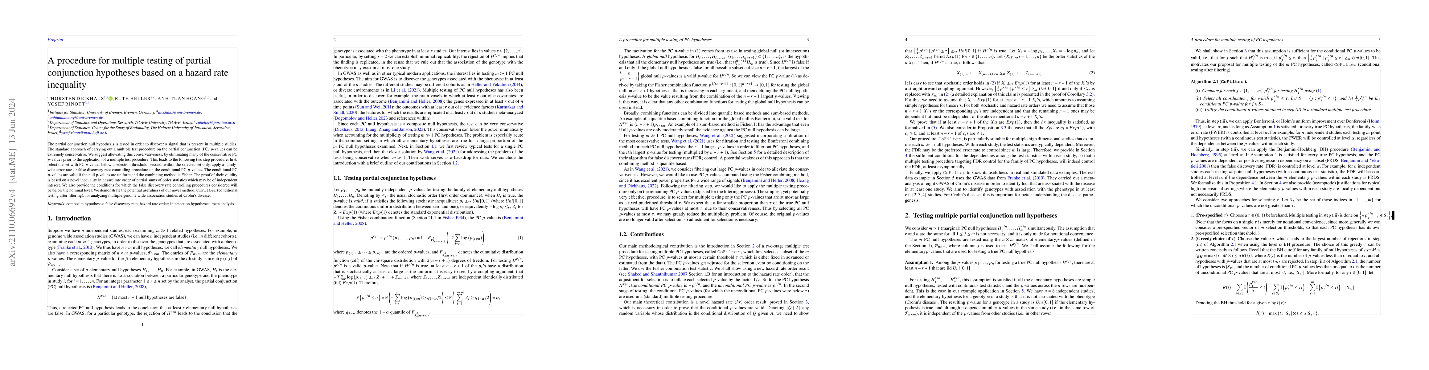 Thumbnail for A procedure for multiple testing of partial conjunction hypotheses based
  on a hazard rate inequality