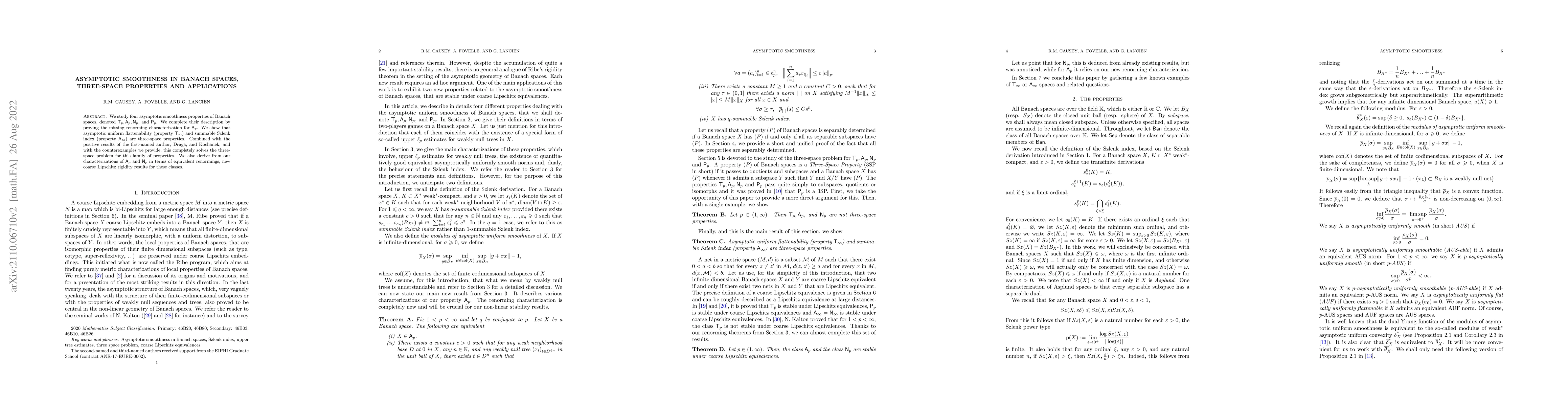 Thumbnail for Asymptotic smoothness in Banach spaces, three space properties and
  applications