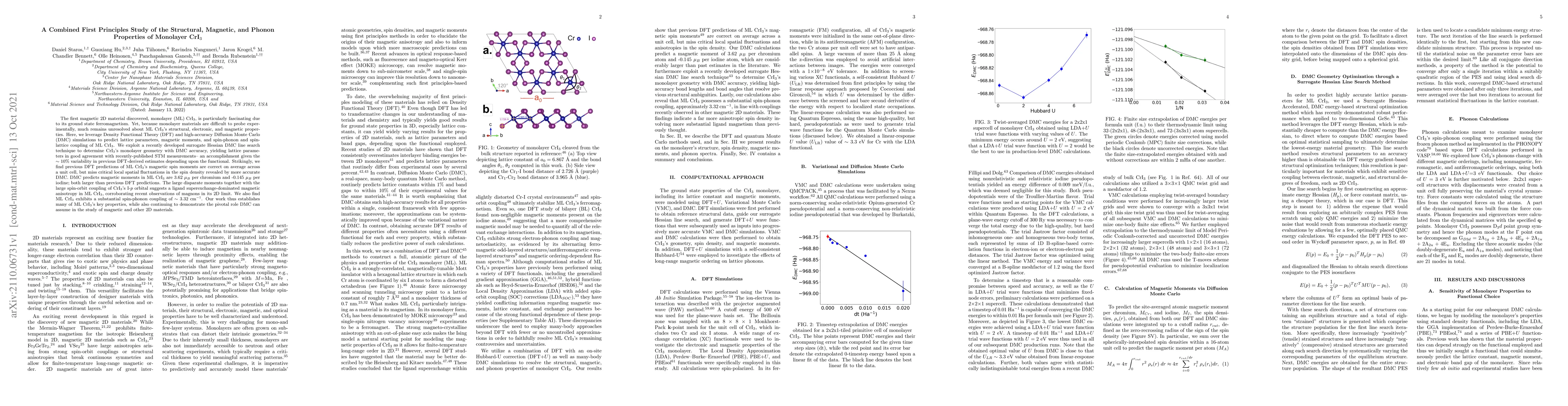 Thumbnail for A Combined First Principles Study of the Structural, Magnetic, and
  Phonon Properties of Monolayer CrI$_{3}$