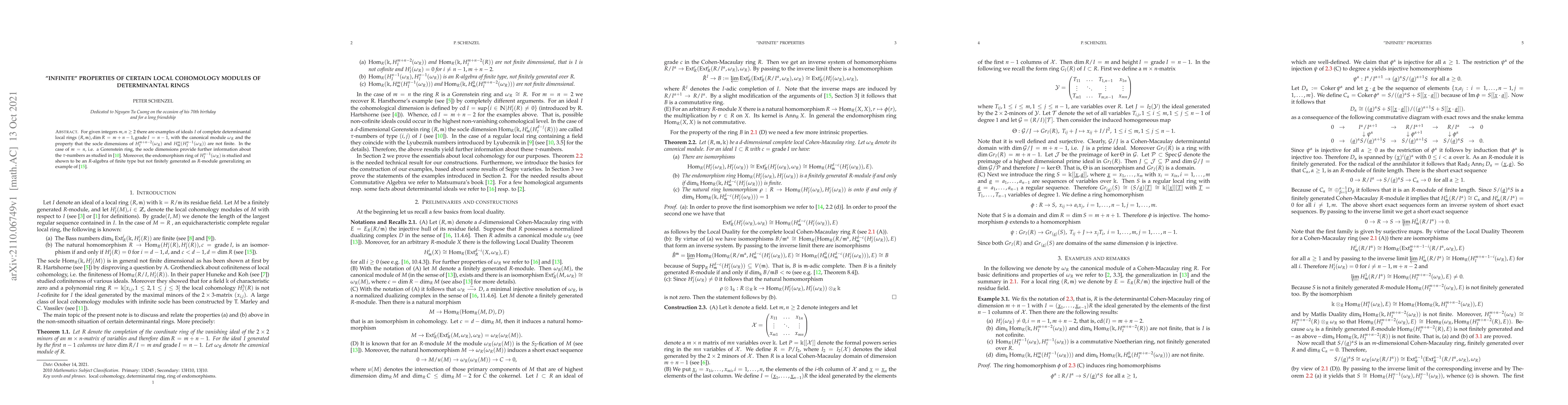 Thumbnail for "Infinite" properties of certain local cohomology modules of
  determinantal rings