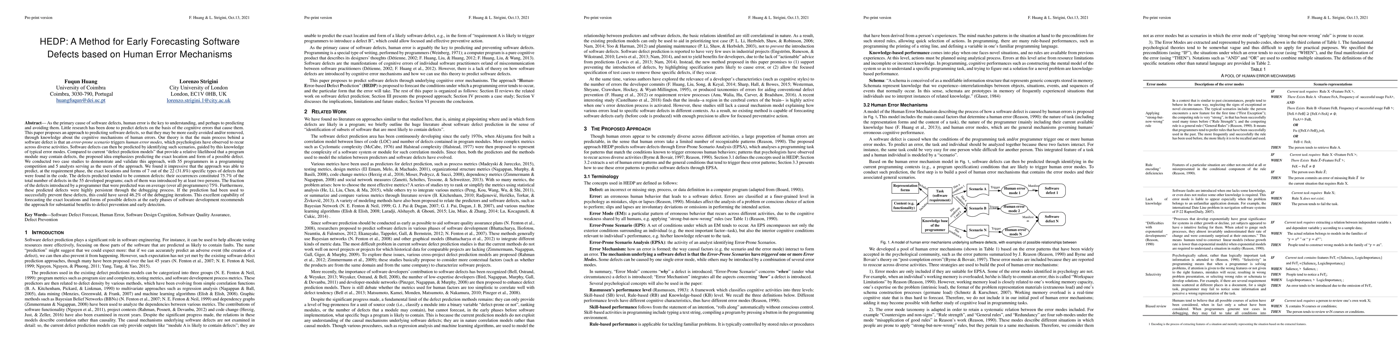 Thumbnail for HEDP: A Method for Early Forecasting Software Defects based on Human
  Error Mechanisms
