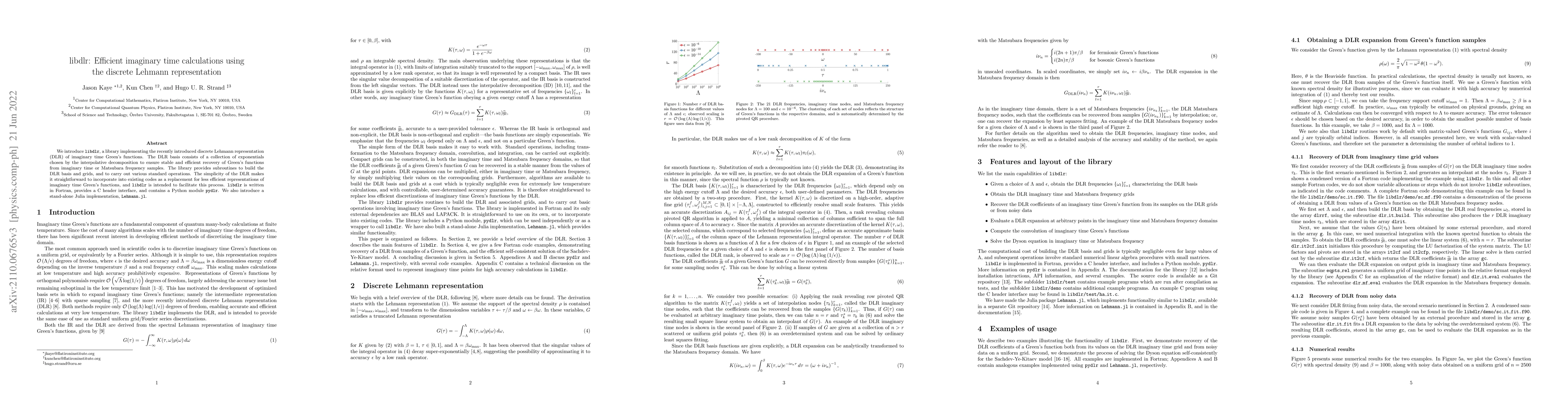 Thumbnail for libdlr: Efficient imaginary time calculations using the discrete Lehmann
  representation