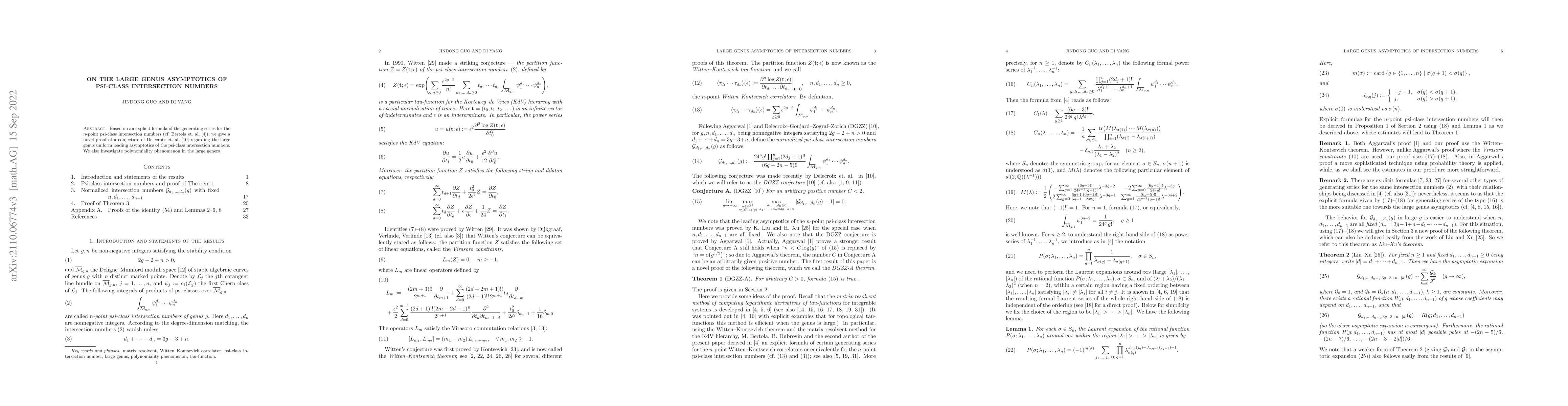 Thumbnail for On the large genus asymptotics of psi-class intersection numbers