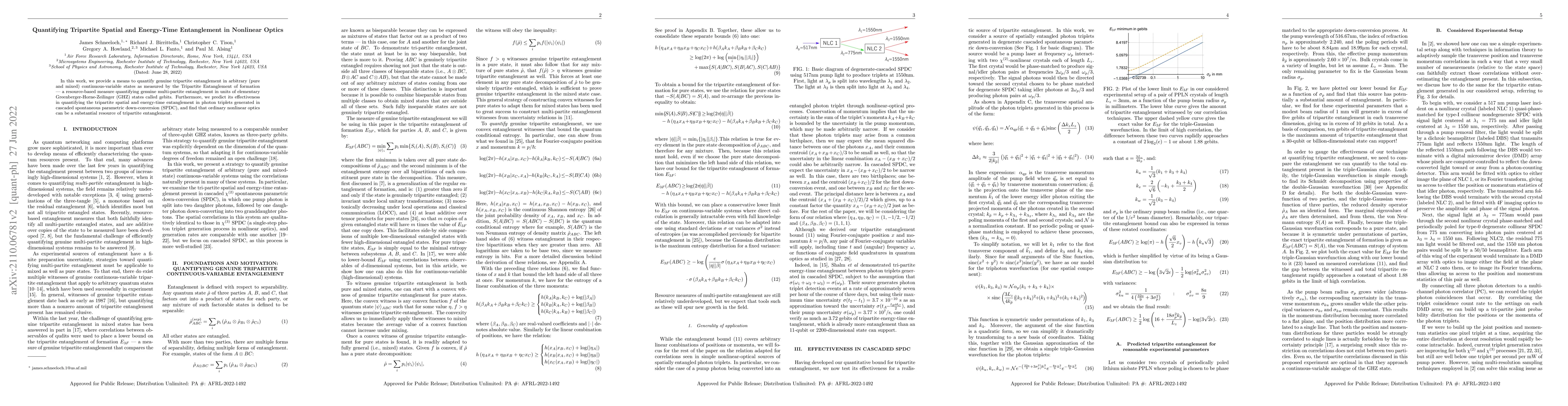 Thumbnail for Quantifying Tripartite Spatial and Energy-Time Entanglement in Nonlinear
  Optics