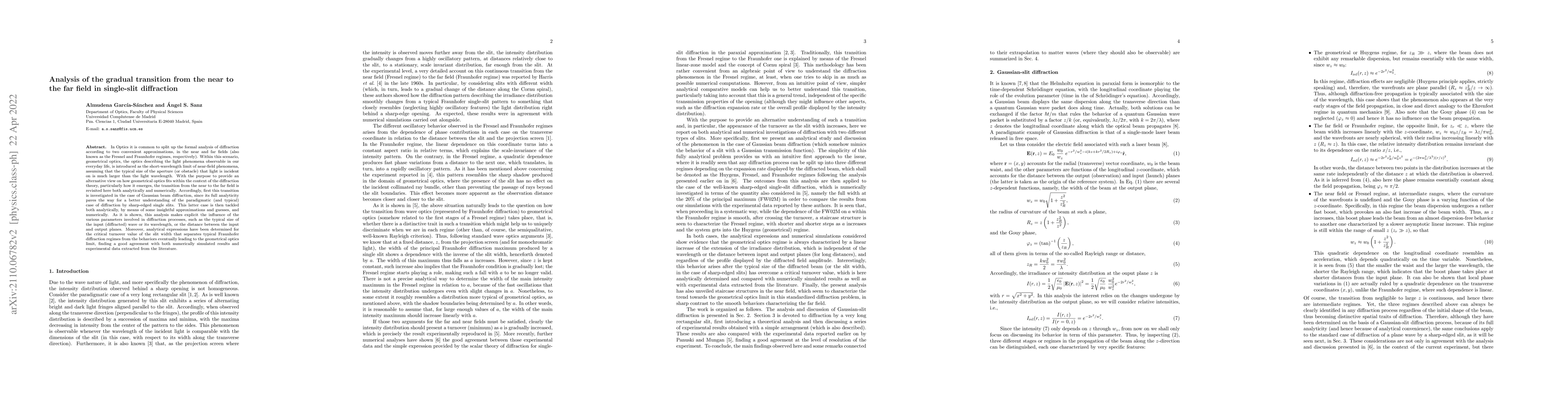 Thumbnail for Analysis of the gradual transition from the near to the far field in
  single-slit diffraction