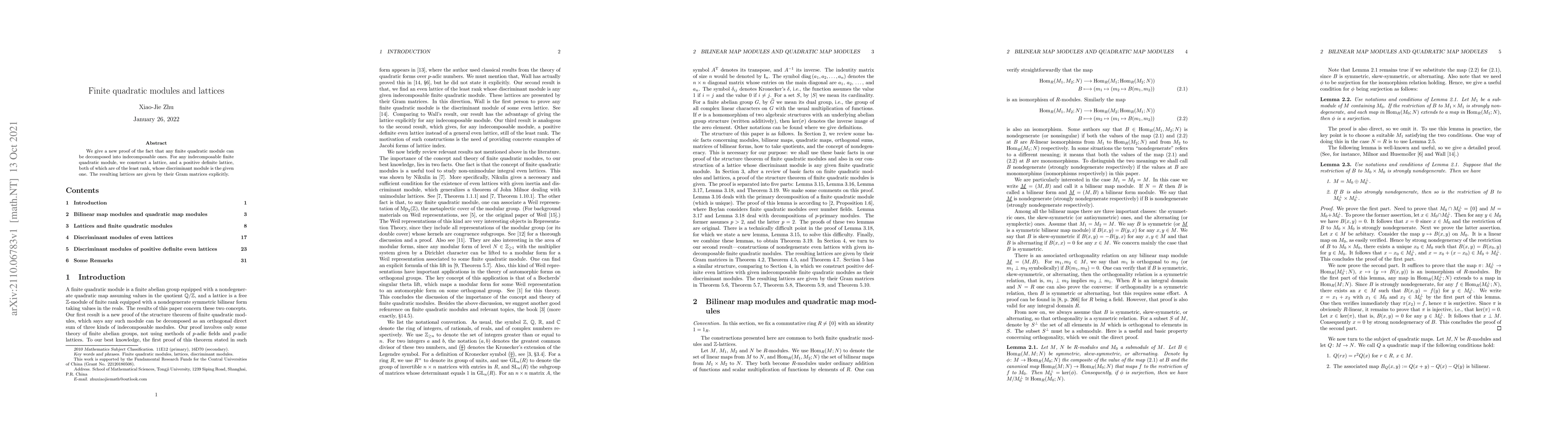 Thumbnail for Finite quadratic modules and lattices