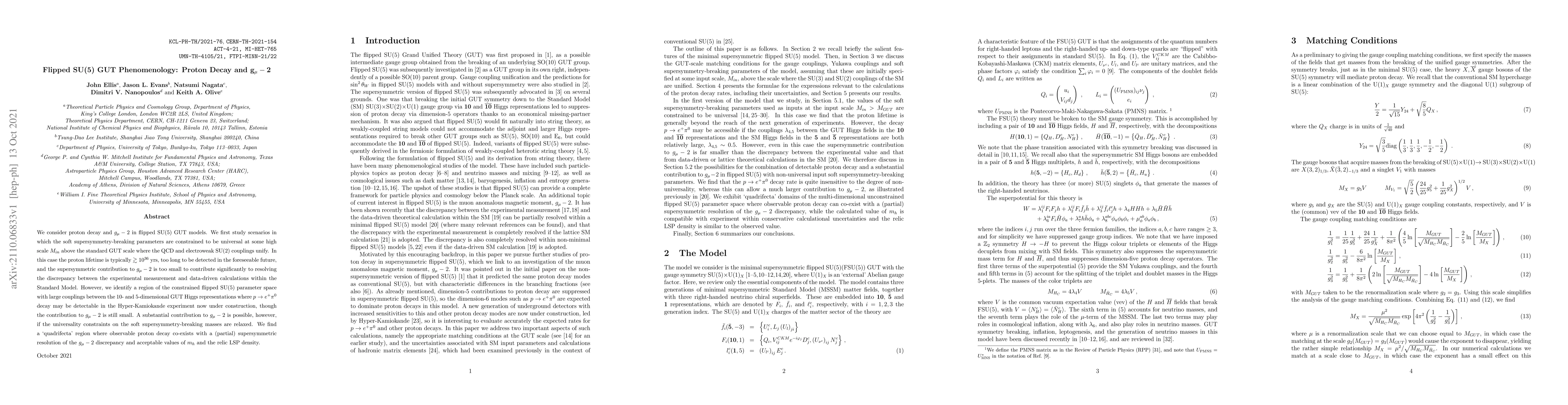 Thumbnail for Flipped SU(5) GUT Phenomenology: Proton Decay and $g_\mu-2$
