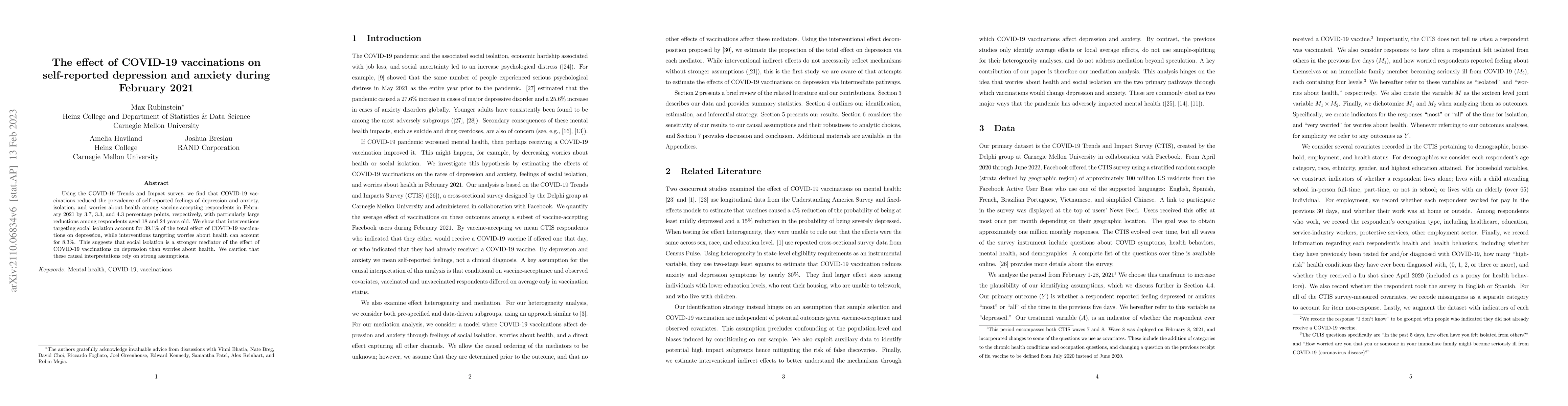 Thumbnail for The effect of COVID-19 vaccinations on self-reported depression and
  anxiety during February 2021