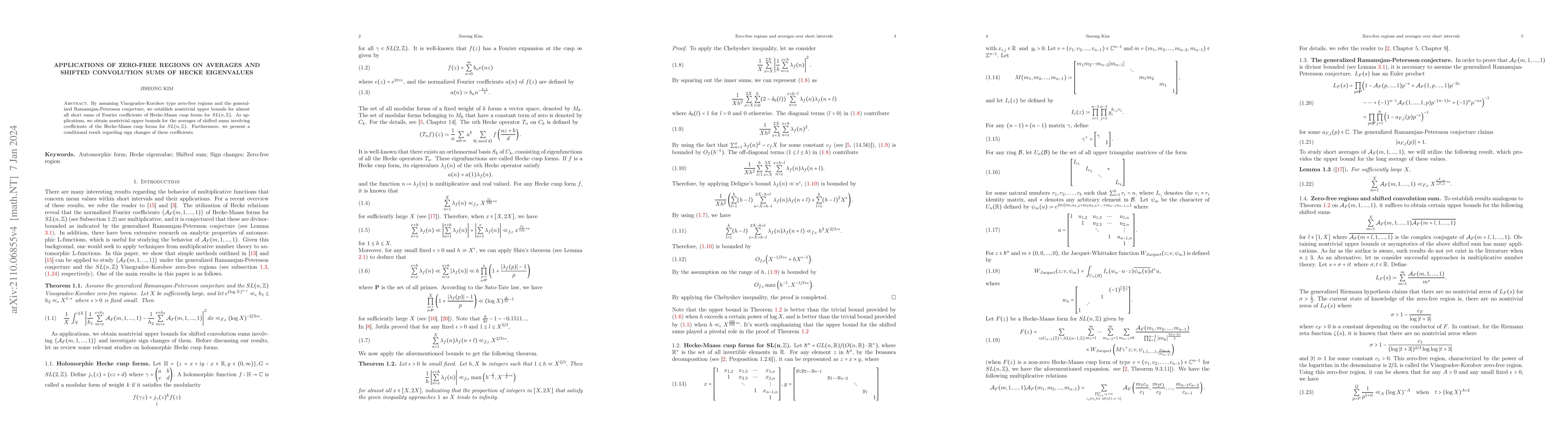 Thumbnail for Applications of zero-free regions on averages and shifted convolution
  sums of Hecke eigenvalues