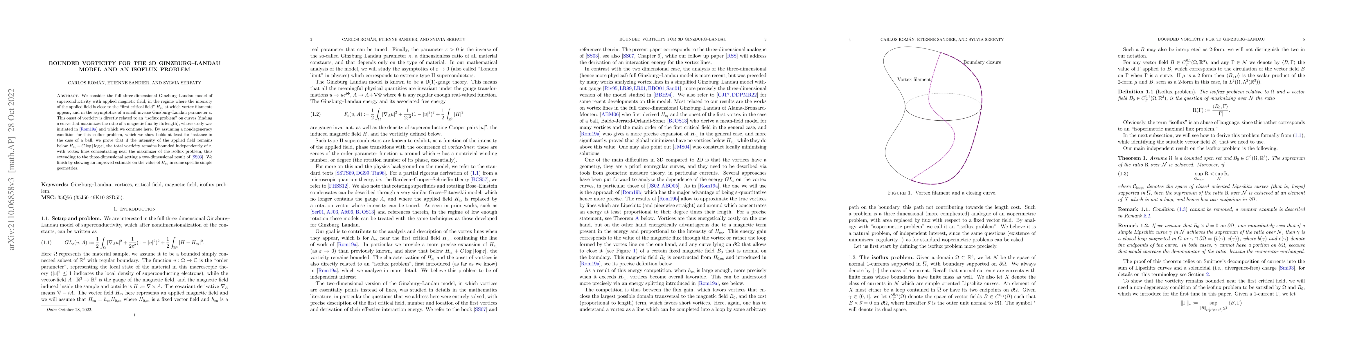Thumbnail for Bounded vorticity for the 3D Ginzburg-Landau model and an isoflux
  problem