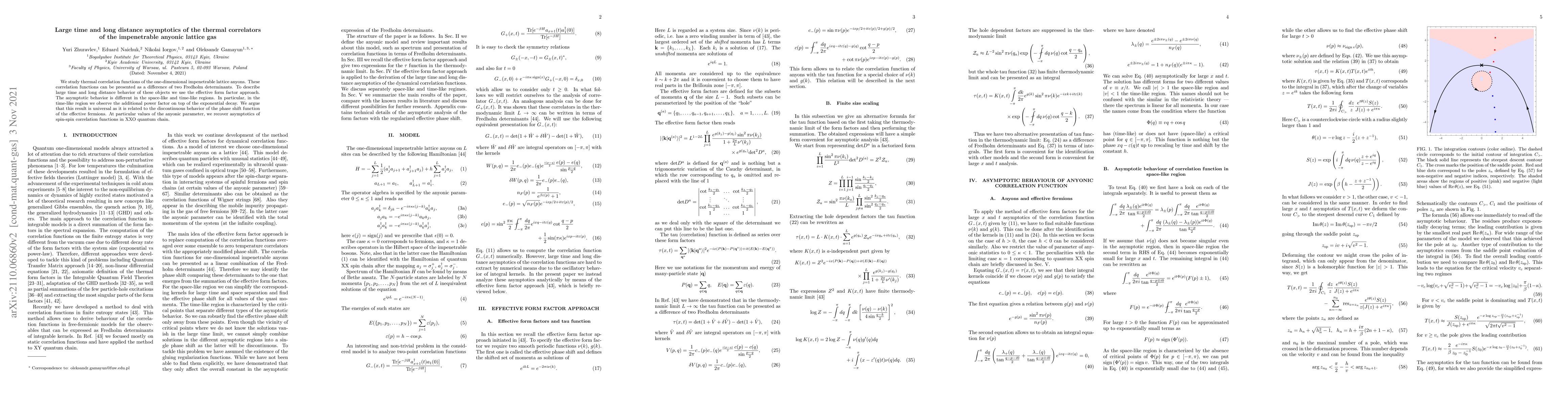 Thumbnail for Large time and long distance asymptotics of the thermal correlators of
  the impenetrable anyonic lattice gas