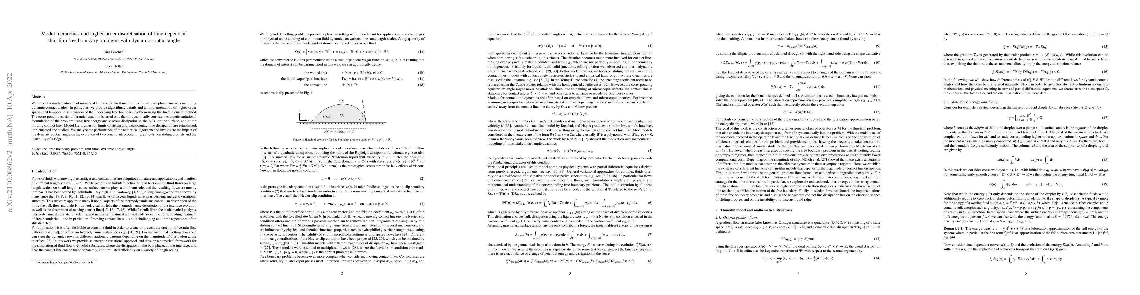 Thumbnail for Model hierarchies and higher-order discretisation of time-dependent
  thin-film free boundary problems with dynamic contact angle