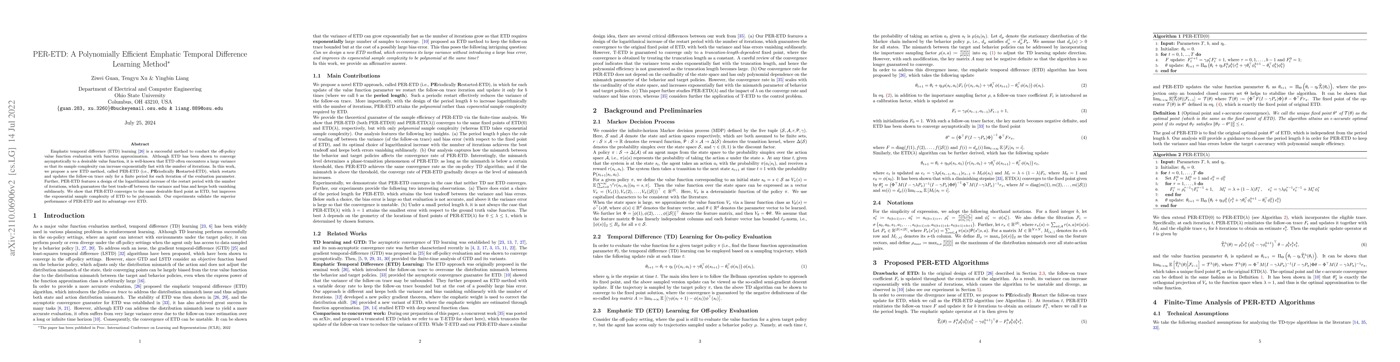 Thumbnail for PER-ETD: A Polynomially Efficient Emphatic Temporal Difference Learning
  Method