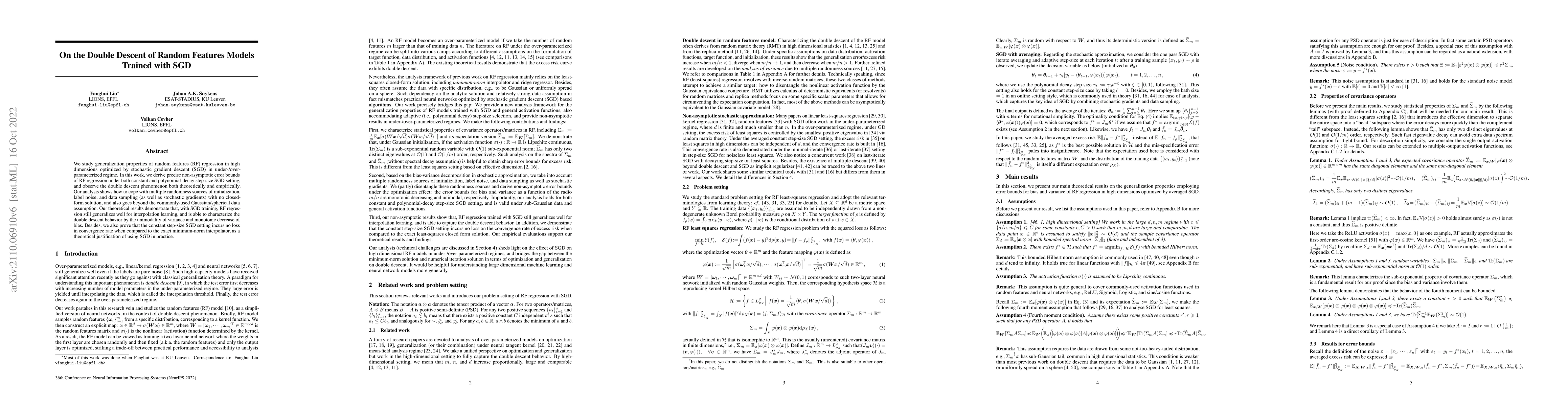 Thumbnail for On the Double Descent of Random Features Models Trained with SGD