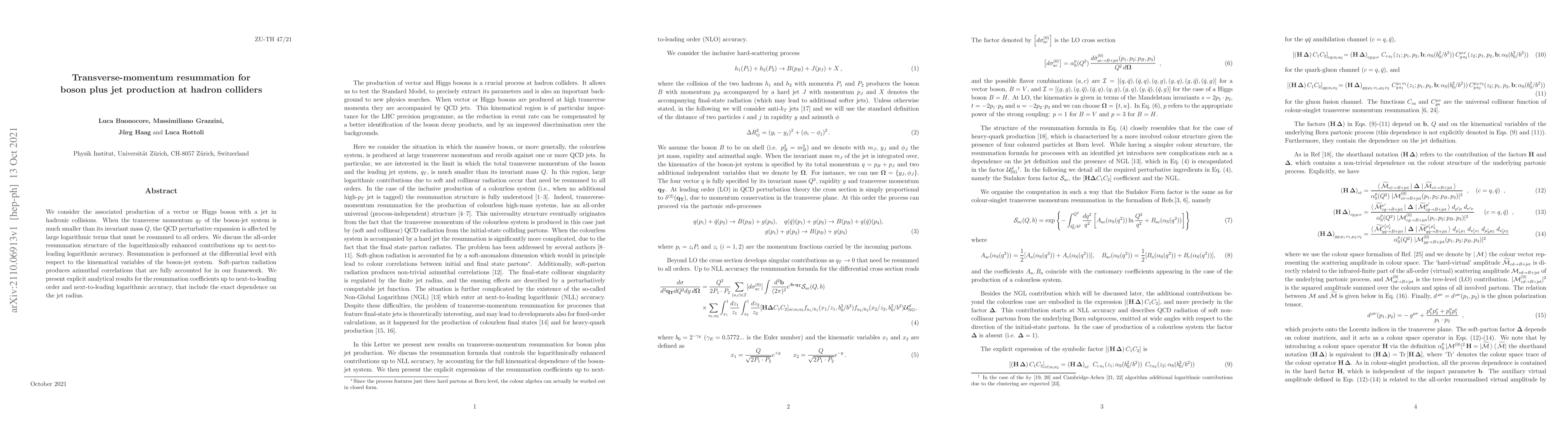Thumbnail for Transverse-momentum resummation for boson plus jet production at hadron
  colliders
