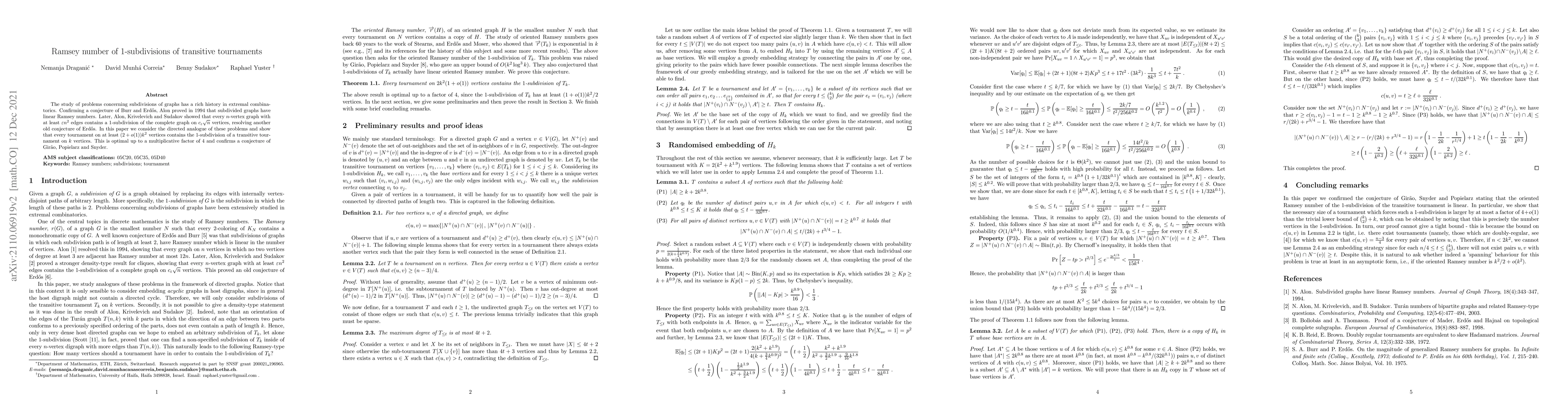 Thumbnail for Ramsey number of 1-subdivisions of transitive tournaments