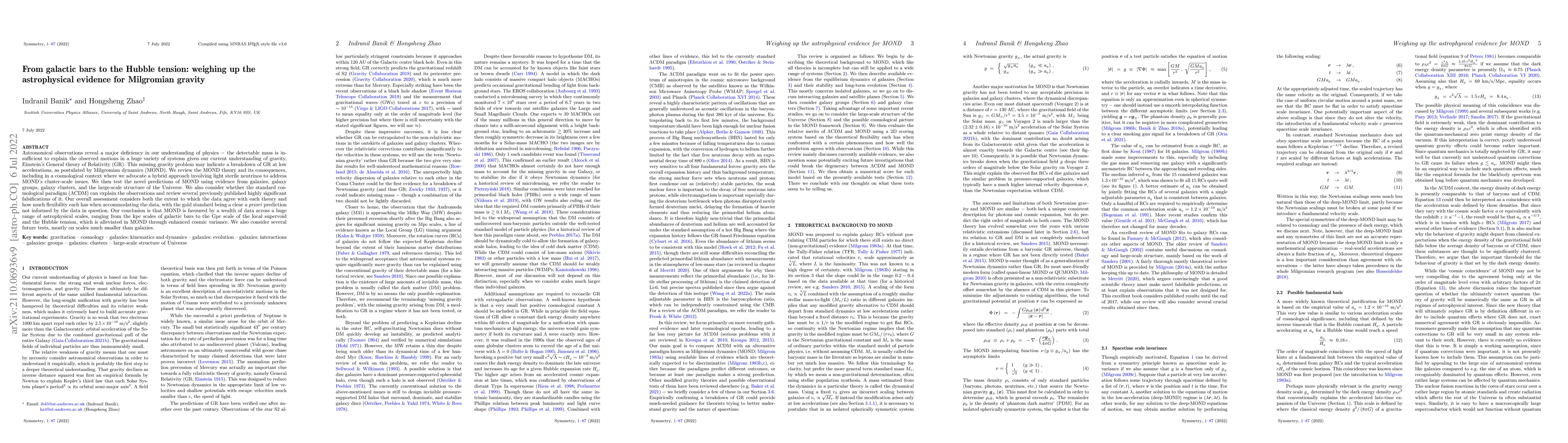 Thumbnail for From galactic bars to the Hubble tension: weighing up the astrophysical
  evidence for Milgromian gravity