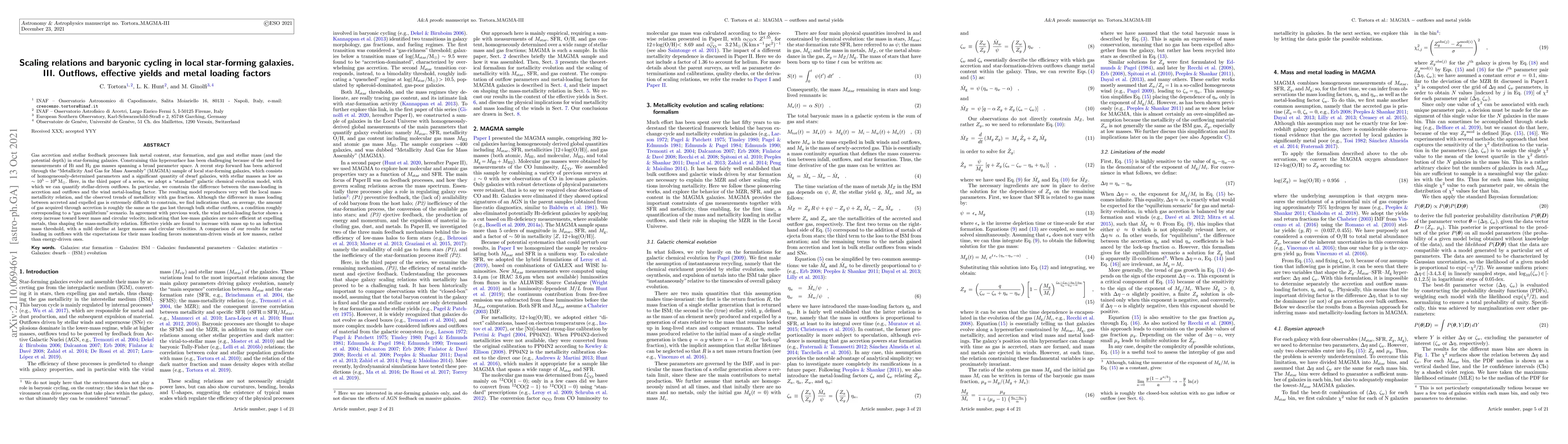 Thumbnail for Scaling relations and baryonic cycling in local star-forming galaxies.
  III. Outflows, effective yields and metal loading factors