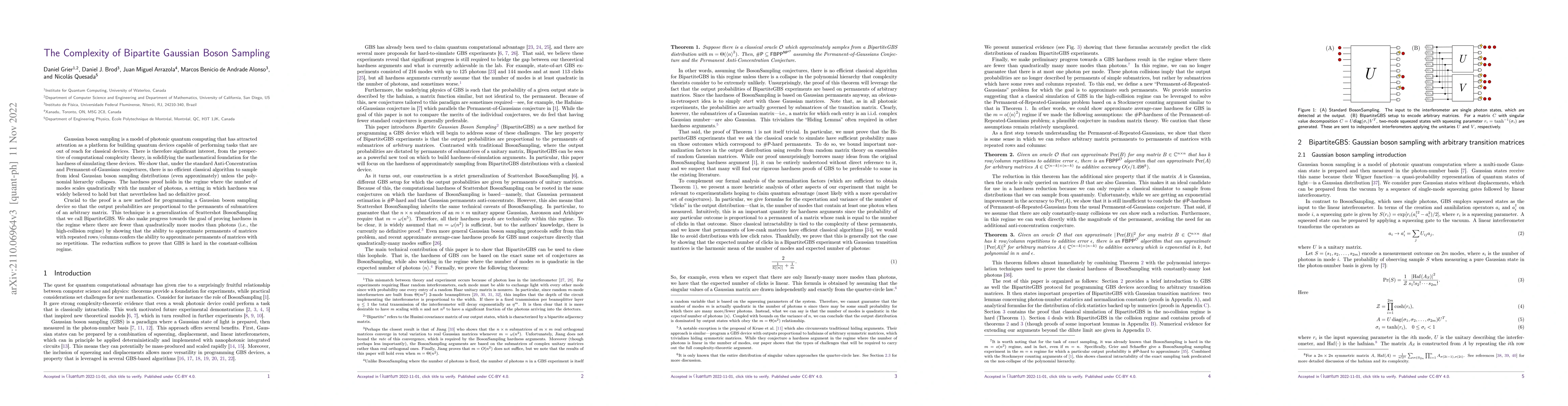 Thumbnail for The Complexity of Bipartite Gaussian Boson Sampling