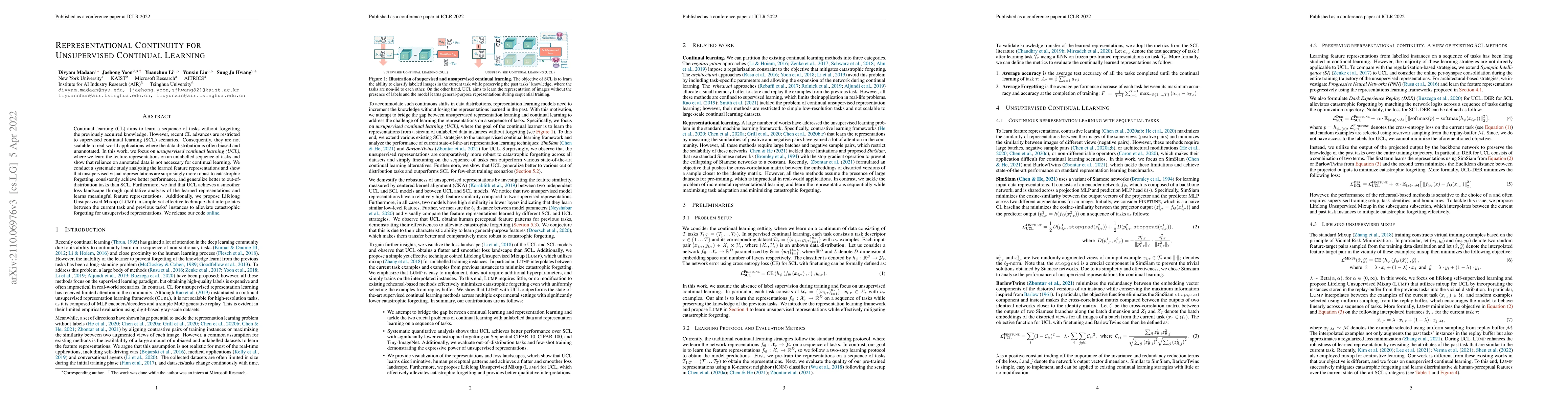 Thumbnail for Representational Continuity for Unsupervised Continual Learning