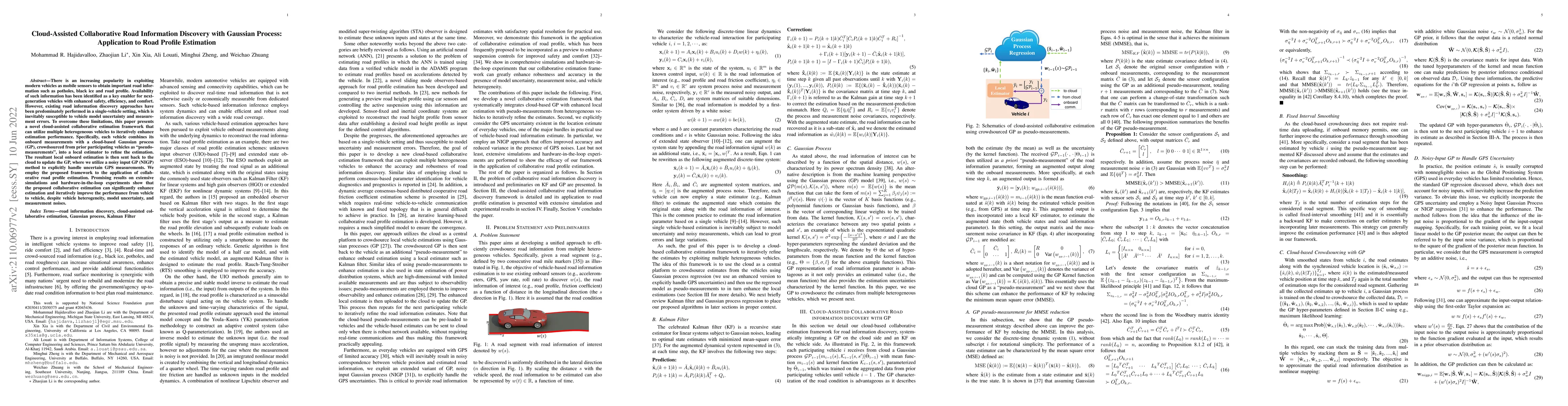 Thumbnail for Cloud-Assisted Collaborative Road Information Discovery with Gaussian
  Process: Application to Road Profile Estimation