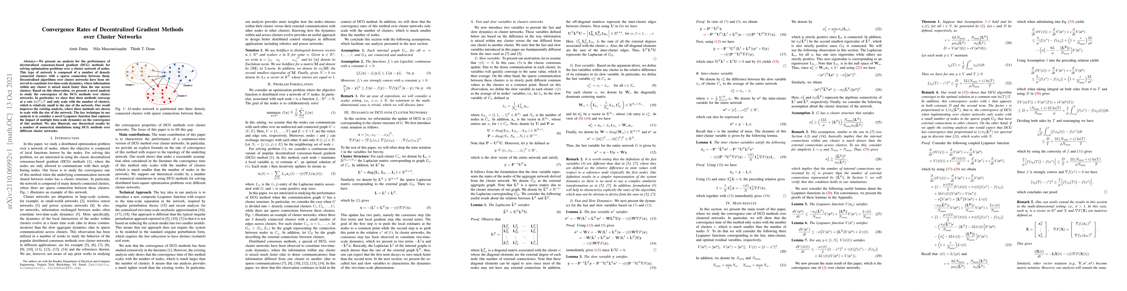 Thumbnail for Convergence Rates of Decentralized Gradient Methods over Cluster
  Networks