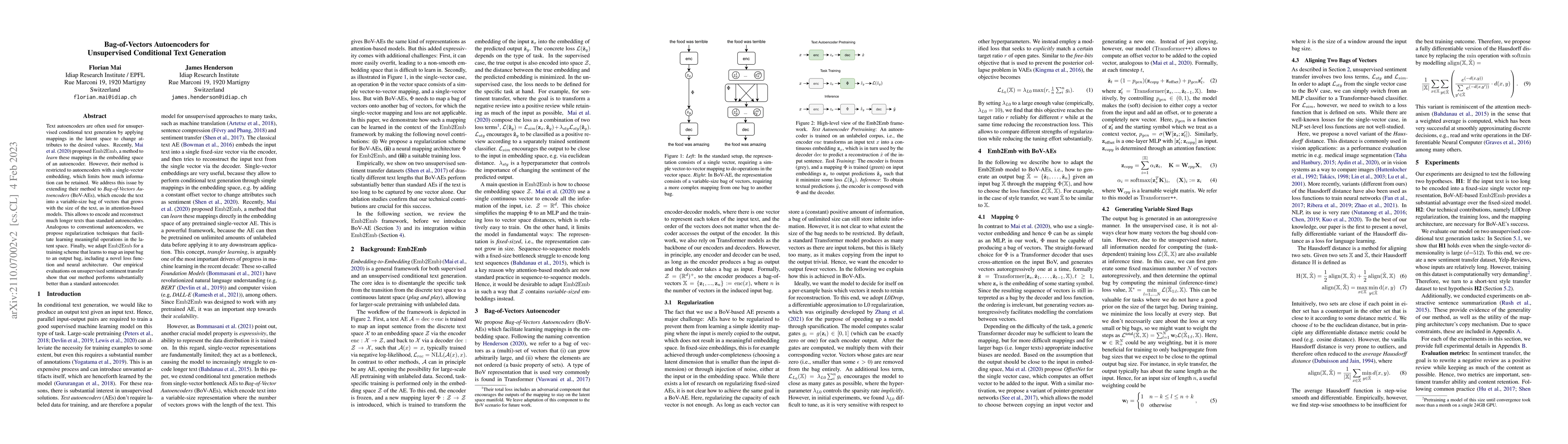 Thumbnail for Bag-of-Vectors Autoencoders for Unsupervised Conditional Text Generation