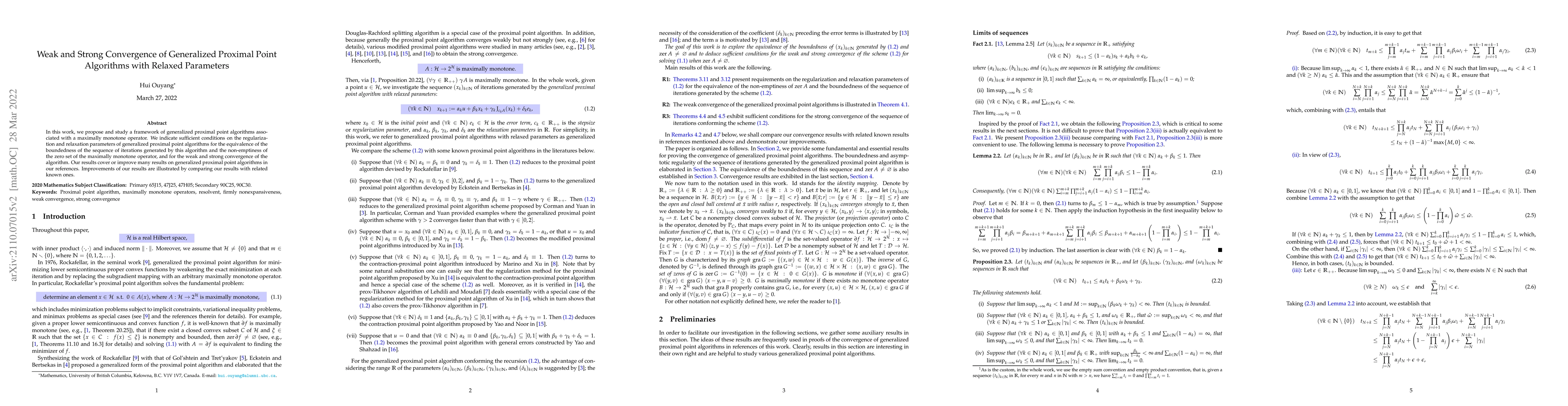 Thumbnail for Weak and Strong Convergence of Generalized Proximal Point Algorithms
  with Relaxed Parameters