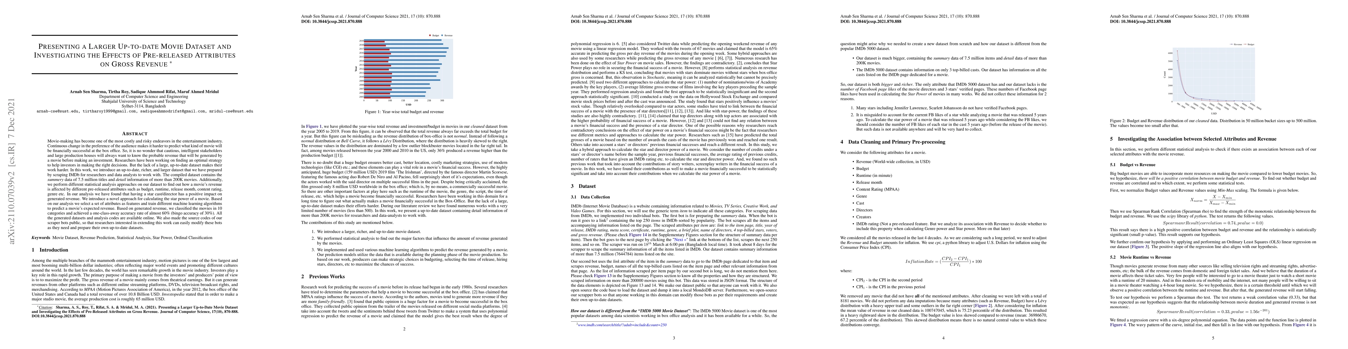 Thumbnail for Presenting a Larger Up-to-date Movie Dataset and Investigating the
  Effects of Pre-released Attributes on Gross Revenue