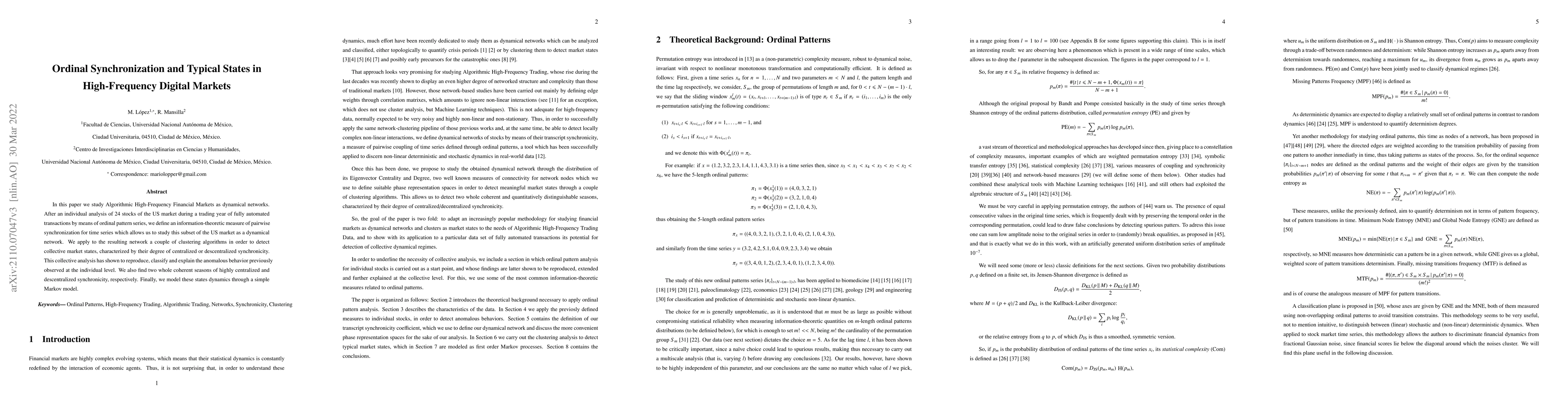 Thumbnail for Ordinal Synchronization and Typical States in High-Frequency Digital
  Markets