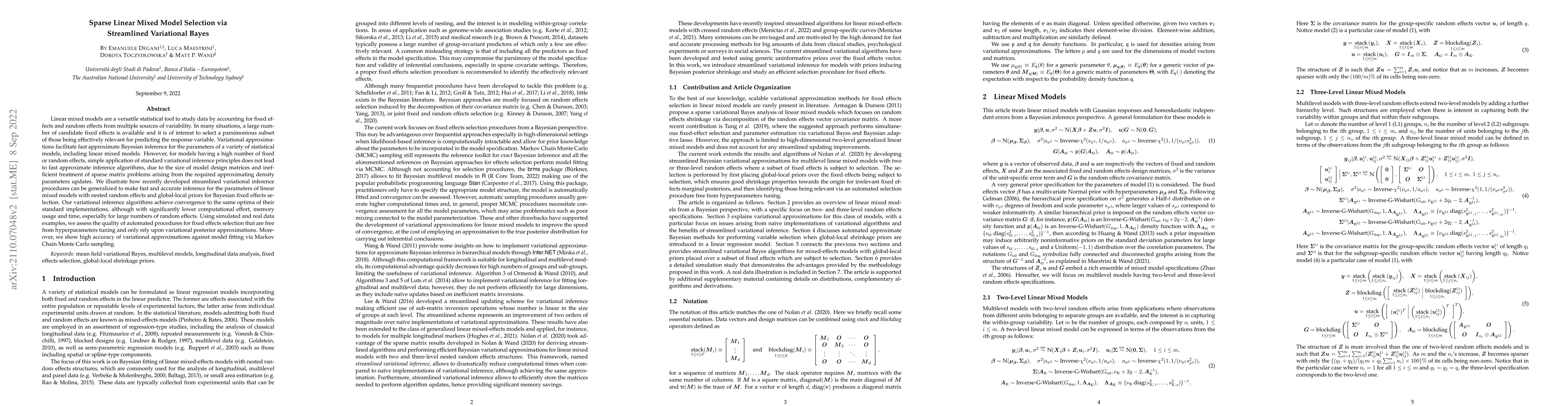 Thumbnail for Sparse Linear Mixed Model Selection via Streamlined Variational Bayes