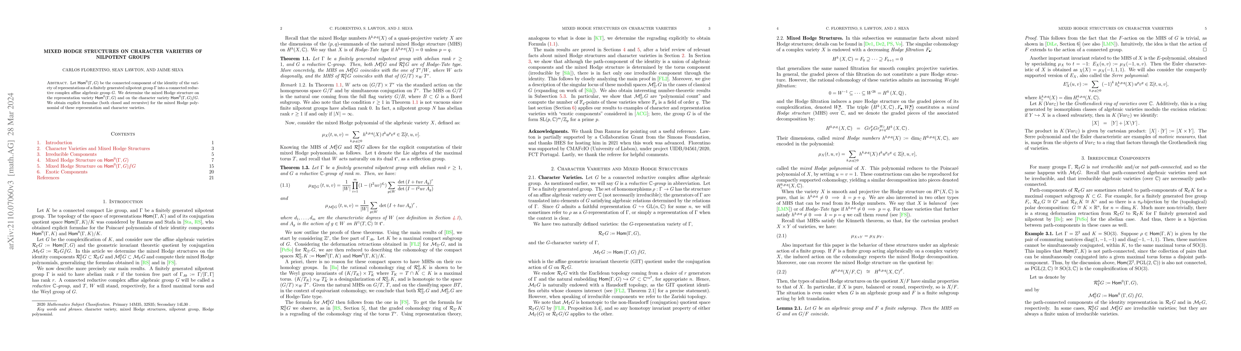 Thumbnail for Mixed Hodge structures on character varieties of nilpotent groups