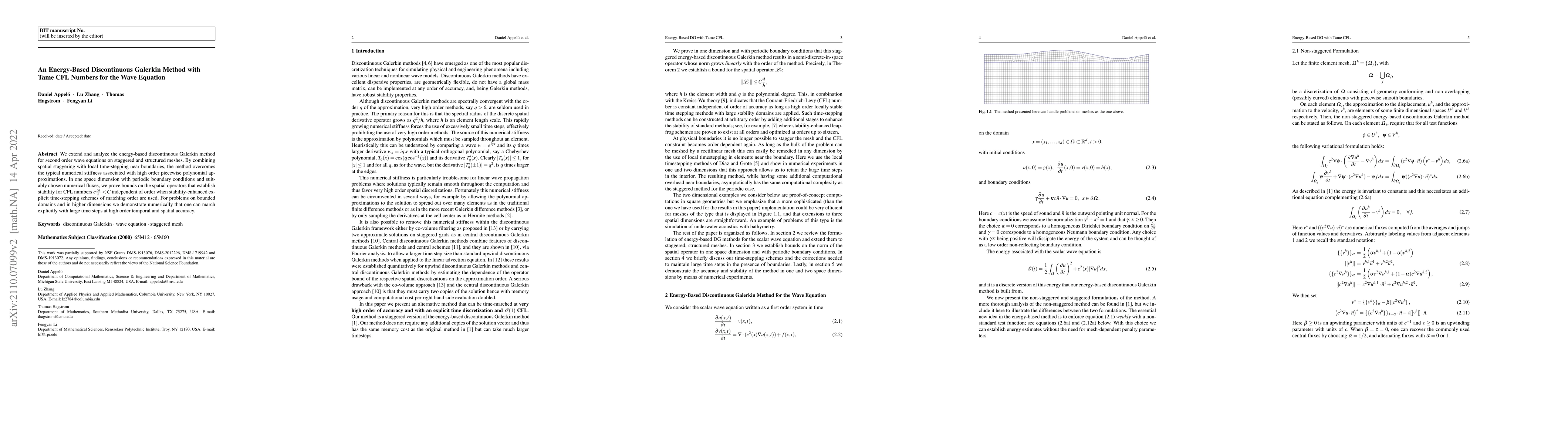 Thumbnail for An Energy-Based Discontinuous Galerkin Method with Tame CFL Numbers for
  the Wave Equation