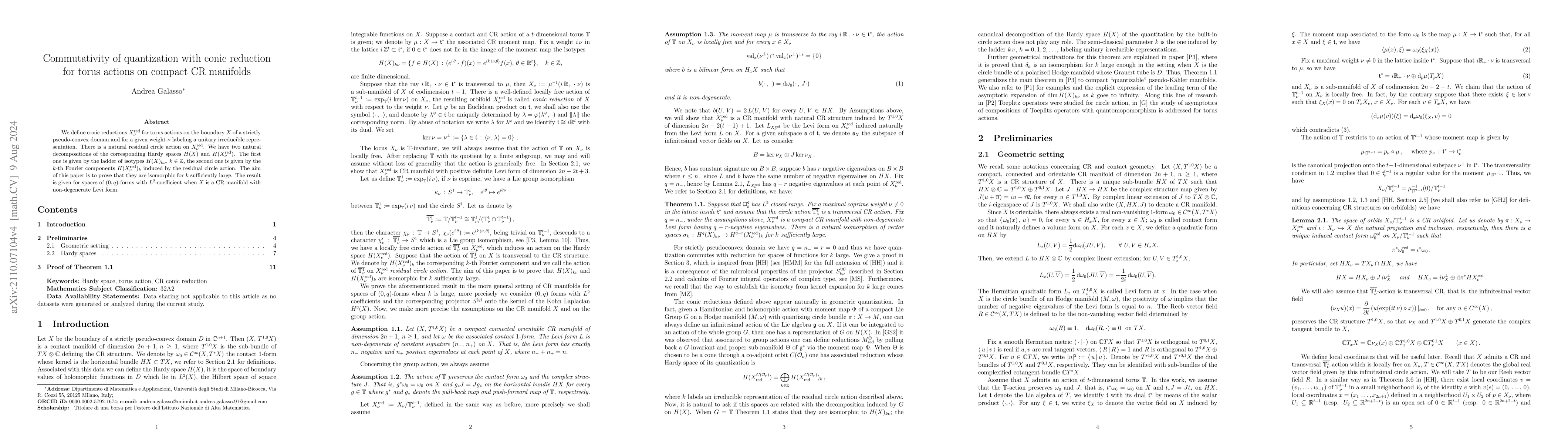 Thumbnail for Commutativity of quantization with conic reduction for torus actions on
  compact CR manifolds