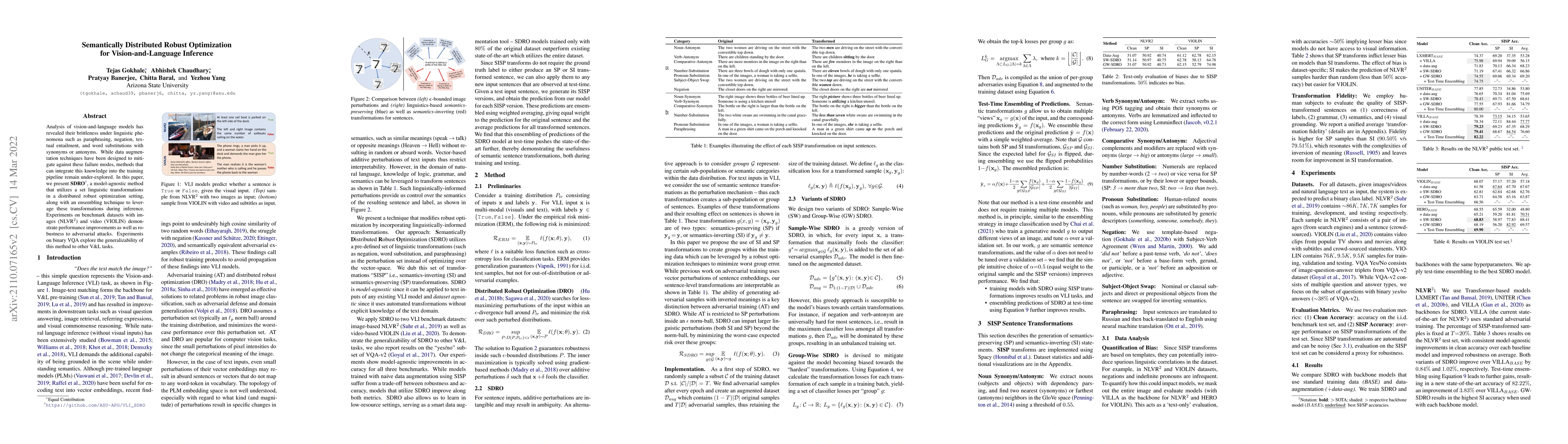 Thumbnail for Semantically Distributed Robust Optimization for Vision-and-Language
  Inference
