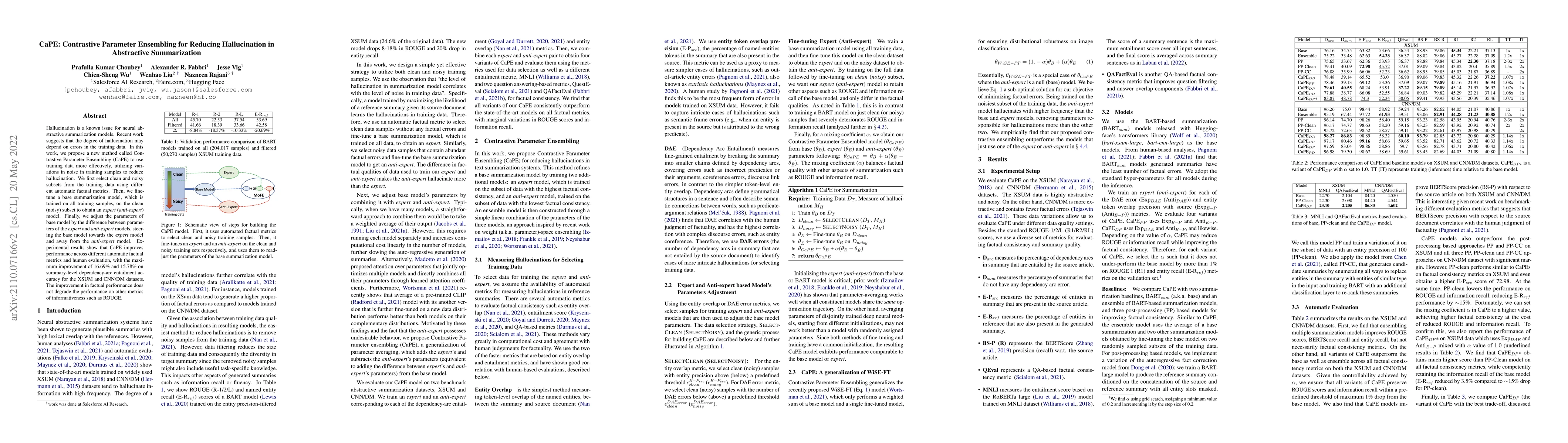 Thumbnail for CaPE: Contrastive Parameter Ensembling for Reducing Hallucination in
  Abstractive Summarization